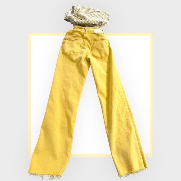 Show Your School Spirit in these yellow demin jeans with raw edge - Picture 2 of 5